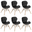Kit 6 Cadeiras de jantar estofada Charles Eames Eiffel Slim Wood confort – Preto