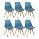 Kit 6 cadeiras de jantar Leda com assento estofado e design moderno – Azul-petróleo