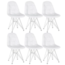 Kit 6 Cadeiras estofada Charles Eames Eiffel Botonê DKR com pés de metal cromado - Branco