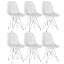 Kit 6 Cadeiras estofada Charles Eames Eiffel Botonê DKR com pés de metal cromado - Cinza claro