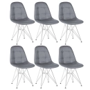 Kit 6 Cadeiras estofada Charles Eames Eiffel Botonê DKR com pés de metal cromado - Cinza escuro