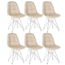 Kit 6 Cadeiras estofada Charles Eames Eiffel Botonê DKR com pés de metal cromado - Nude