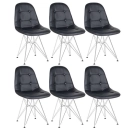 Kit 6 Cadeiras estofada Charles Eames Eiffel Botonê DKR com pés de metal cromado - Preto