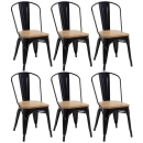 Kit 6 cadeiras Iron Tolix para cozinha com assento de madeira - Preto