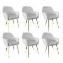 Kit 6 Cadeiras Poltrona Lines com pés dourados Suede para sala de jantar – Cinza