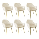 Kit 6 Cadeiras Poltrona Lines com pés dourados Suede para sala de jantar – Creme