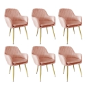 Kit 6 Cadeiras Poltrona Lines com pés dourados Suede para sala de jantar – Rosa