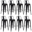 Kit 8 banquetas altas para bancada Iron Tolix com encosto 76 cm – Preto Semibrilho