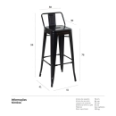 Kit 8 banquetas altas para bancada Iron Tolix com encosto 76 cm – Preto Semibrilho