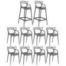 Kit 8 cadeiras + 2 banquetas altas Masters Allegra - Cinza escuro