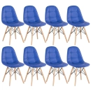 Kit 8 Cadeiras de jantar Charles Eames Eiffel Botonê Estofada - Azul