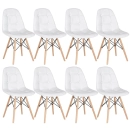 Kit 8 Cadeiras de jantar Charles Eames Eiffel Botonê Estofada - Branco