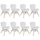 Kit 8 Cadeiras de jantar estofada Charles Eames Eiffel Slim Wood confort – Branco