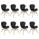 Kit 8 Cadeiras de jantar estofada Charles Eames Eiffel Slim Wood confort – Preto
