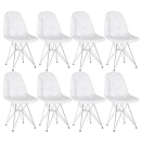 Kit 8 Cadeiras estofada Charles Eames Eiffel Botonê DKR com pés de metal cromado - Branco