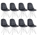 Kit 8 Cadeiras estofada Charles Eames Eiffel Botonê DKR com pés de metal cromado - Preto