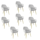 Kit 8 Cadeiras Poltrona Lines com pés dourados Suede para sala de jantar – Cinza