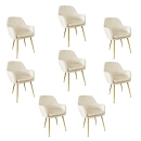 Kit 8 Cadeiras Poltrona Lines com pés dourados Suede para sala de jantar – Creme