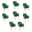Kit 8 Cadeiras Poltrona Lines com pés dourados Suede para sala de jantar – Verde Escuro