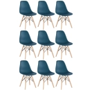Kit 9 Cadeiras de jantar Charles Eames Eiffel DSW em Polipropileno - Azul petróleo