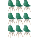 Kit 9 Cadeiras de jantar Charles Eames Eiffel DSW em Polipropileno - Verde escuro