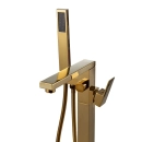 Kit Banheira de Imersão Acrílico 165 cm Azurita e Misturador de Piso Monocomando - Branco e Dourado