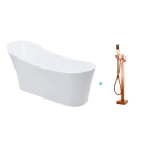 Kit Banheira de Imersão Acrílico 165 cm Azurita e Misturador de Piso Monocomando - Branco e Dourado Rose
