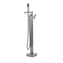 Kit Banheira de Imersão Acrílico 165 cm Azurita e Misturador de Piso Monocomando - Branco e Prata Cromado