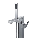 Kit Banheira de Imersão Acrílico 165 cm Azurita e Misturador de Piso Monocomando - Branco e Prata Cromado