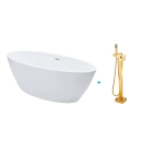 Kit Banheira de Imersão Acrílico 170 cm Rubi e Misturador de Piso Monocomando - Branco e Dourado