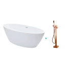 Kit Banheira de Imersão Acrílico 170 cm Rubi e Misturador de Piso Monocomando - Branco e Dourado Rose