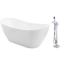 Kit Banheira Freestanding Imersão Acrílico 170 cm Rutilo Branco e Misturador Monocomando de Piso para Banheira Santa Maria Prata