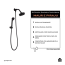 Kit Chuveiro Autolimpante Redondo de Parede Mauá com Desviador Mundaú e Ducha Manual Piraju Pingoo.casa - Preto