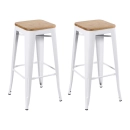 Kit com 2 Banquetas altas Iron Tolix com assento de madeira rústica clara 76 cm - Branco