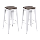 Kit com 2 Banquetas altas Iron Tolix com assento de madeira rústica escura - 76 cm - Branco