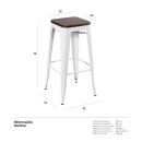 Kit com 2 Banquetas altas Iron Tolix com assento de madeira rústica escura - 76 cm - Branco