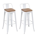 Kit com 2 Banquetas altas Iron Tolix com encosto e assento de madeira rústica clara 76 cm - Branco
