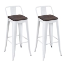 Kit com 2 Banquetas altas Iron Tolix com encosto e assento de madeira rústica escura - Branco