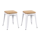 Kit com 2 Banquetas baixas Iron Tolix com assento de madeira rústica clara 45 cm - Branco