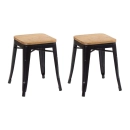 Kit com 2 Banquetas baixas Iron Tolix com assento de madeira rústica clara 45 cm - Preto