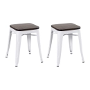 Kit com 2 Banquetas baixas Iron Tolix com assento de madeira rústica escura - Branco