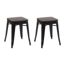 Kit com 2 Banquetas baixas Iron Tolix com assento de madeira rústica escura - Preto