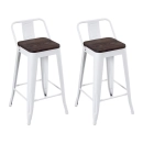 Kit com 2 Banquetas Iron Tolix com encosto e assento de madeira rústica escura Kit 61 cm Kit Branco