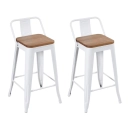 Kit com 2 Banquetas médias Iron Tolix com encosto e assento de madeira rústica clara 66 cm - Branco