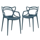 Kit com 2 Cadeiras Design Allegra Polipropileno Injetado Alta Densidade Empilhável Sala Cozinha Jantar Bar Jardim Varanda Azul Petróleo