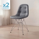 Kit com 2 Cadeiras estofadas Charles Eames Eiffel Botonê DKR com pés de metal cromado - Cinza escuro