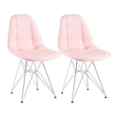 Kit com 2 Cadeiras estofadas Charles Eames Eiffel Botonê DKR com pés de metal cromado - Rosa claro