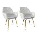 Kit com 2 Cadeiras Poltrona Lines com pés dourados Suede para sala de jantar - Cinza