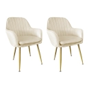 Kit com 2 Cadeiras Poltrona Lines com pés dourados Suede para sala de jantar - Creme
