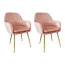 Kit com 2 Cadeiras Poltrona Lines com pés dourados Suede para sala de jantar - Rosa